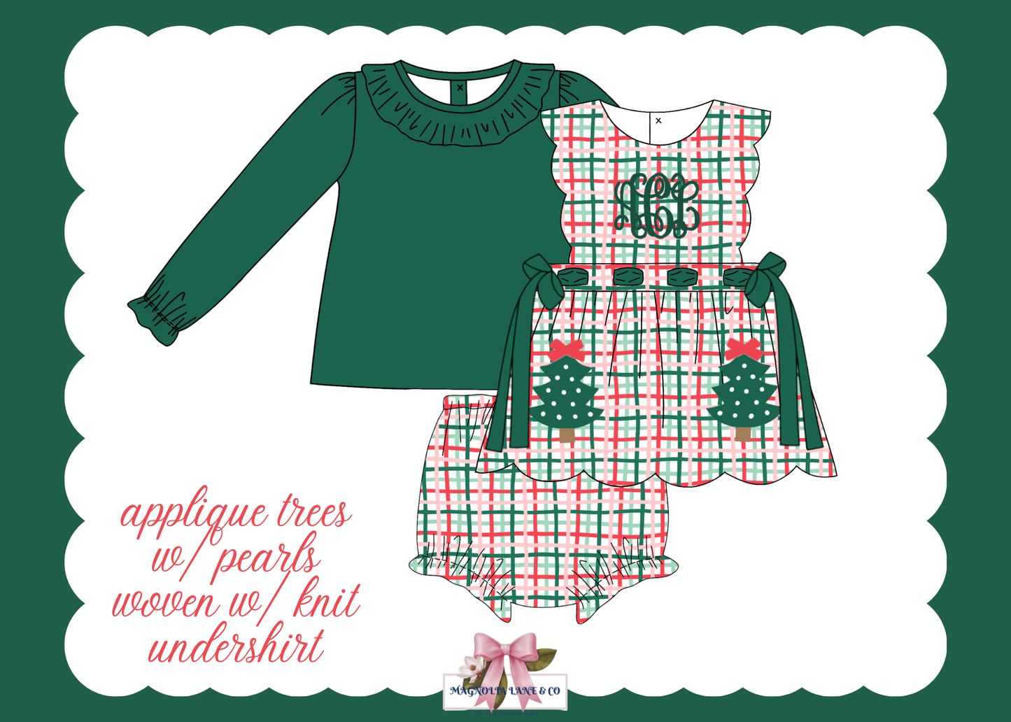 PO27: Girl's Merry Little Trees Bloomer Set/Dress (ETA: November)