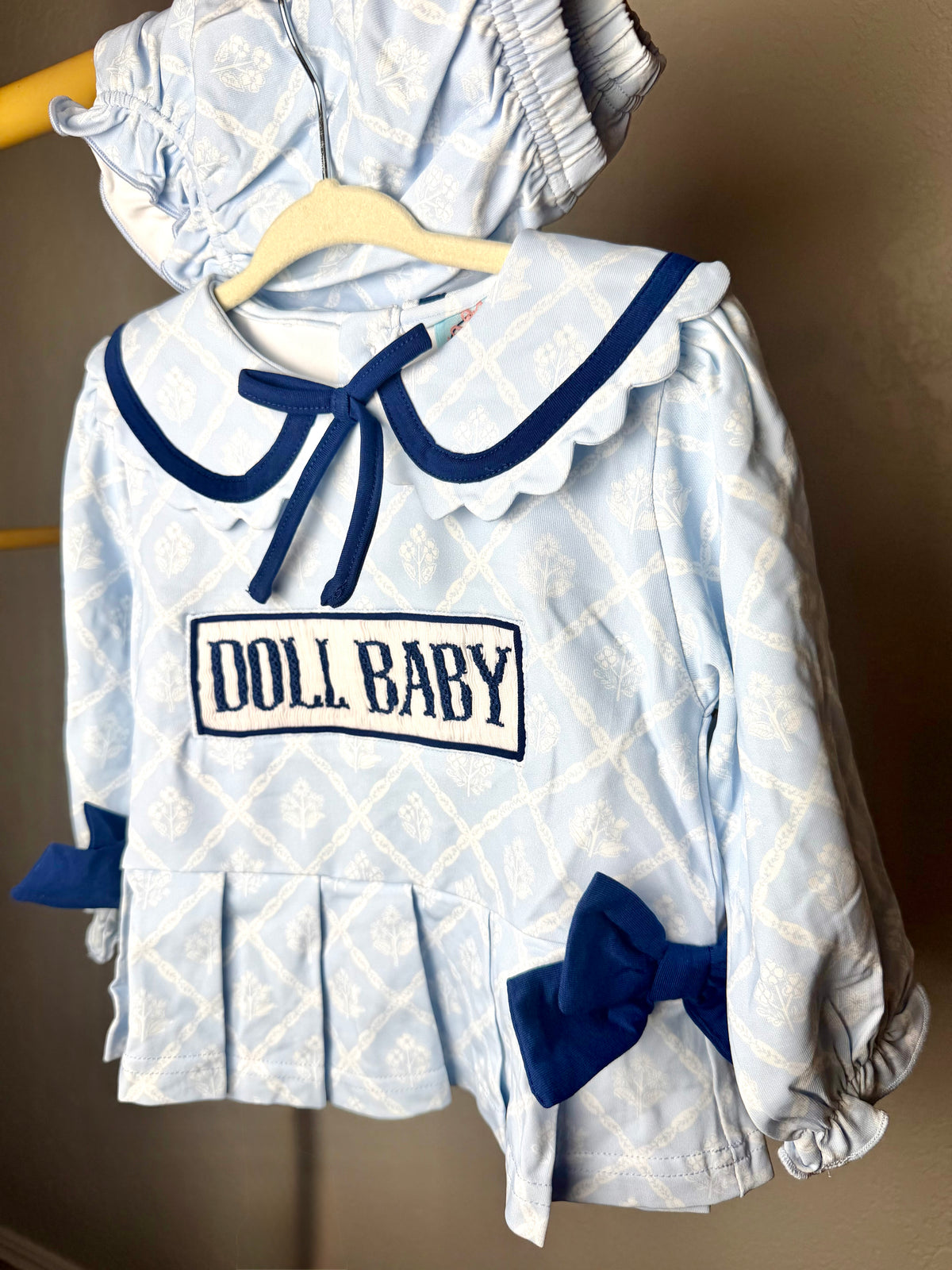 Girl’s Blue & Navy Bloomer Set - "DOLL BABY"
