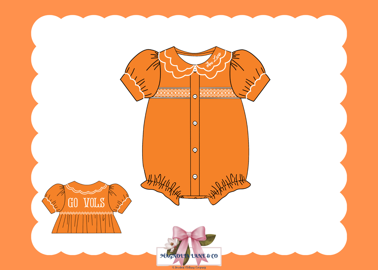 PO23: Girl’s Orange & White Tiny Tailgators Bubble