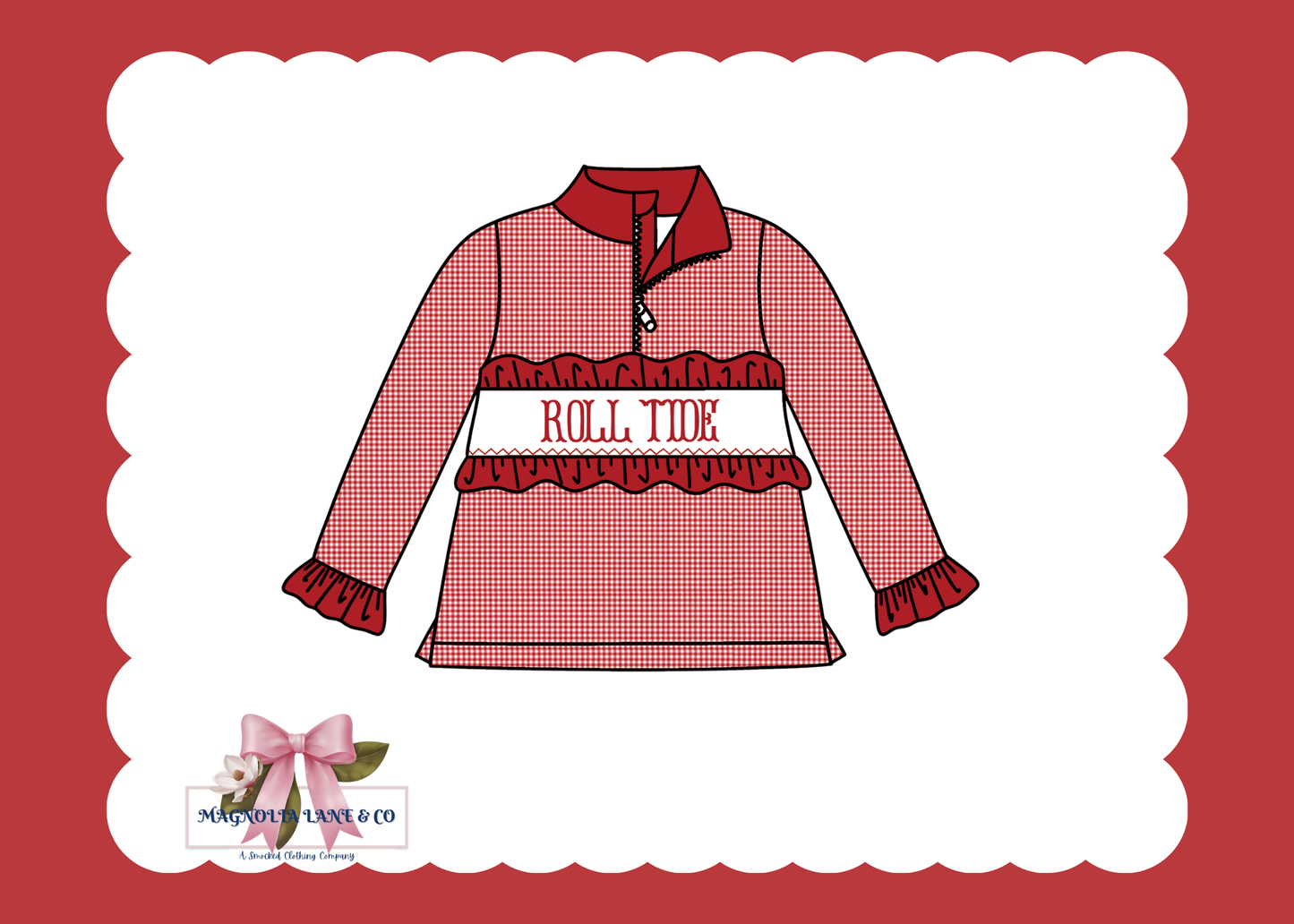 PO23: Girl's Crimson/Cardinal Red & White Smocked Pullover