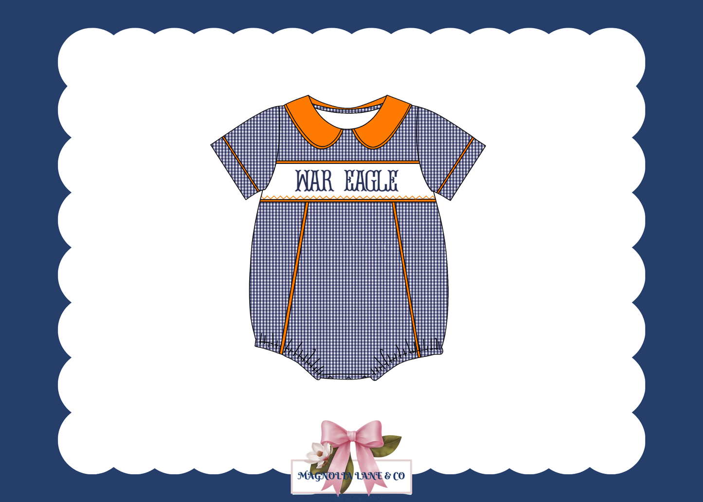 PO23: Boy’s Navy & Orange Gingham Game Day Bubble