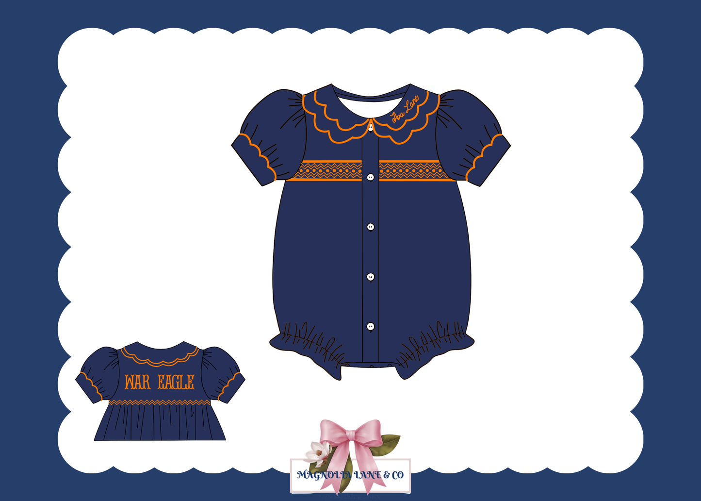PO23: Girl’s Navy & Orange Tiny Tailgators Bubble