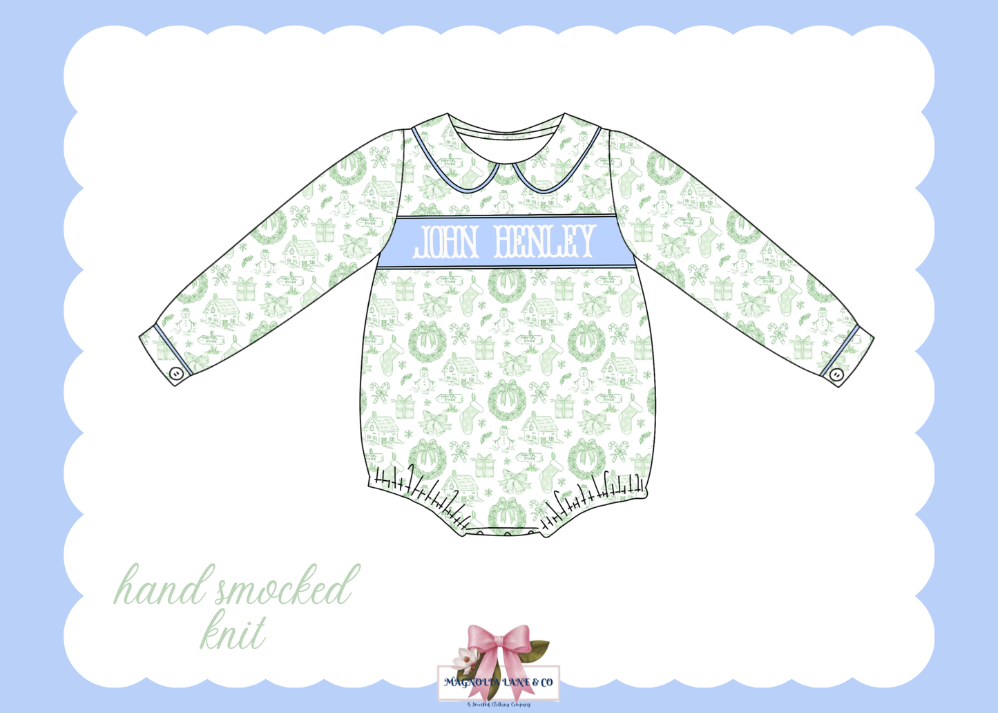 PO27: Boy's Green Christmas Toile Bubble (ETA: November)