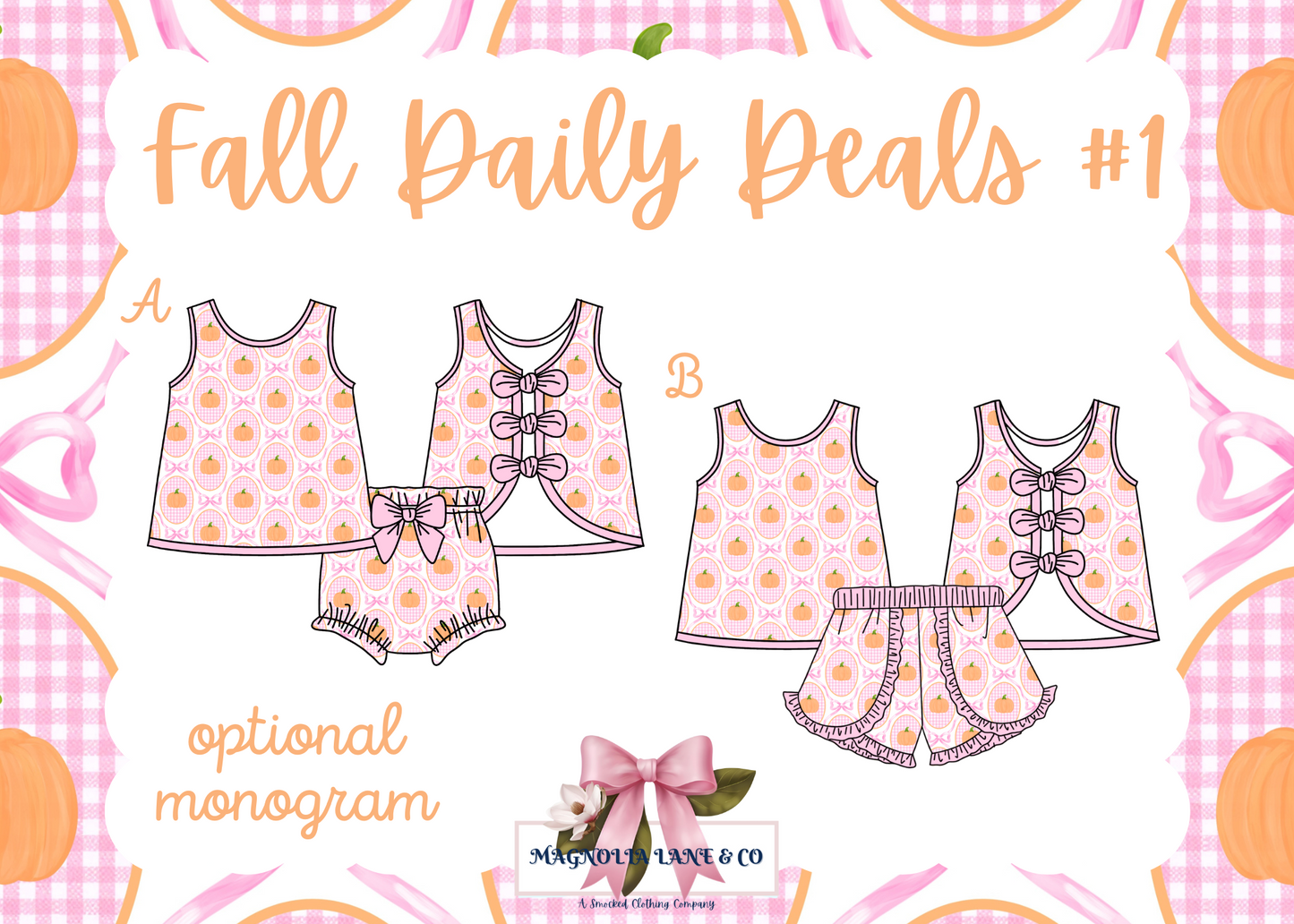 Girl's Pumpkins & Bows Shorts Set