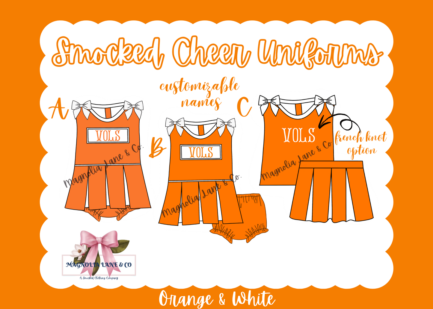 PO8: Orange/White Cheer Uniforms