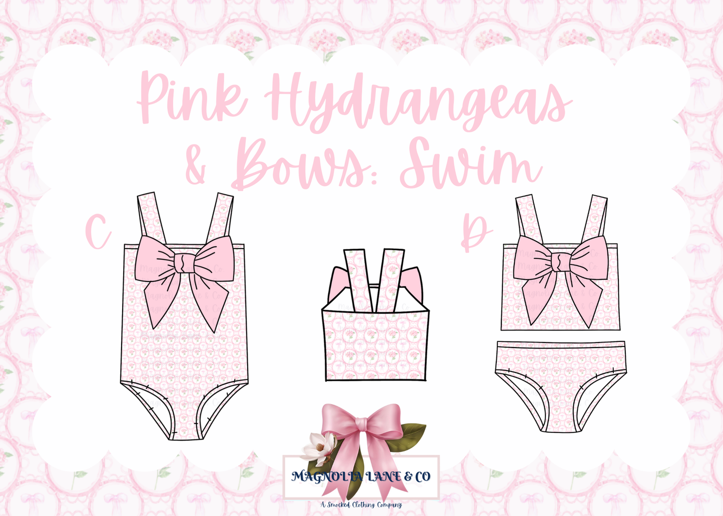 PO6: Pink Hydrangeas & Bows: Swim