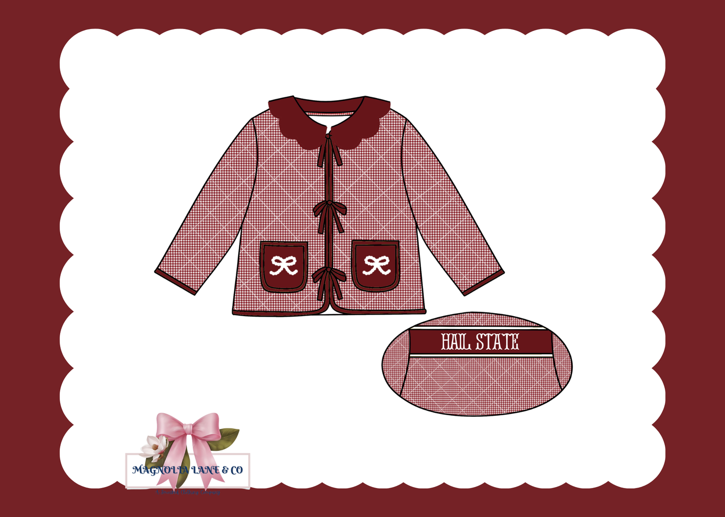 PO23: Girl's Maroon & White Quilted Pearl Jacket