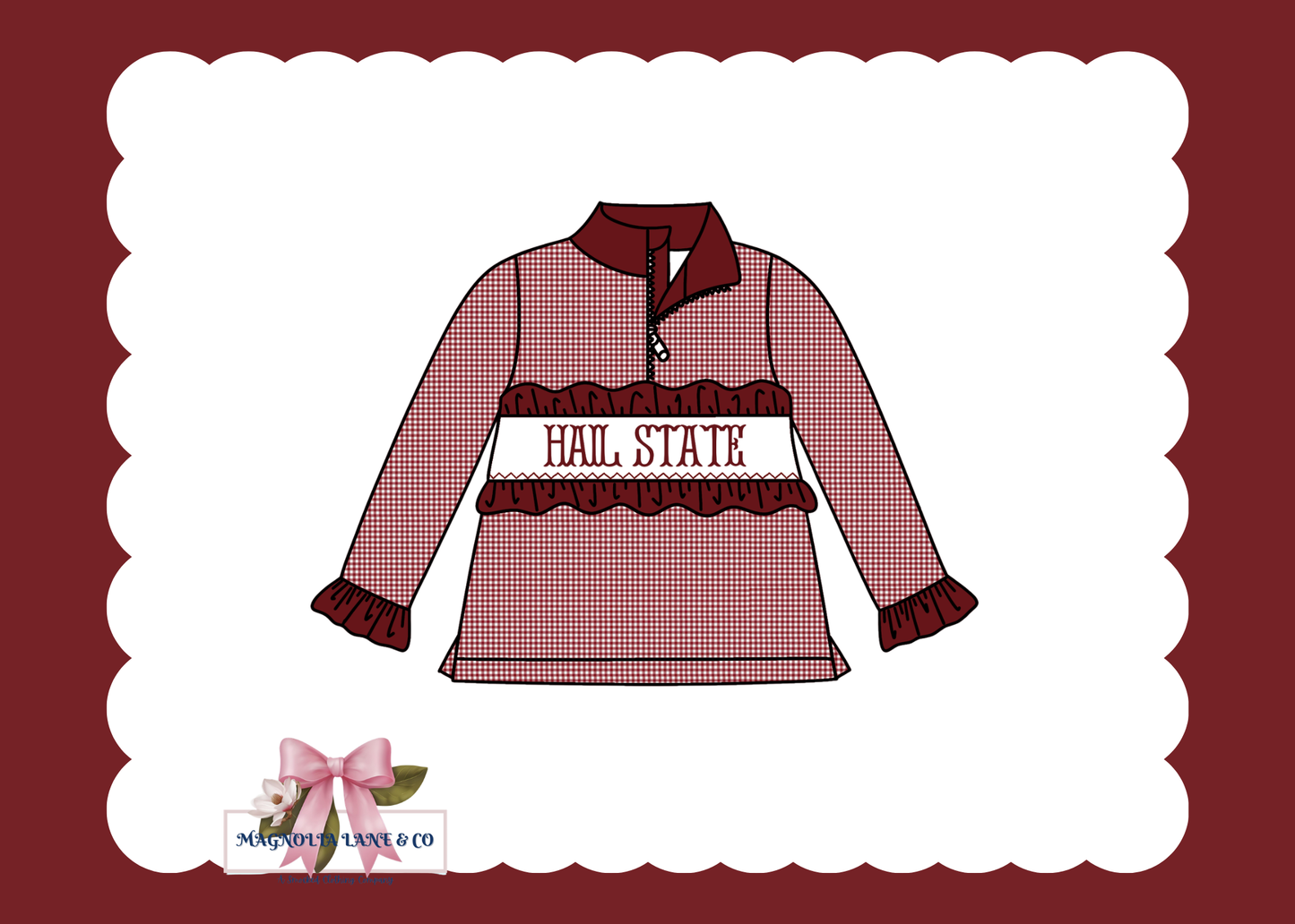 PO23: Girl's Maroon & White Smocked Pullover