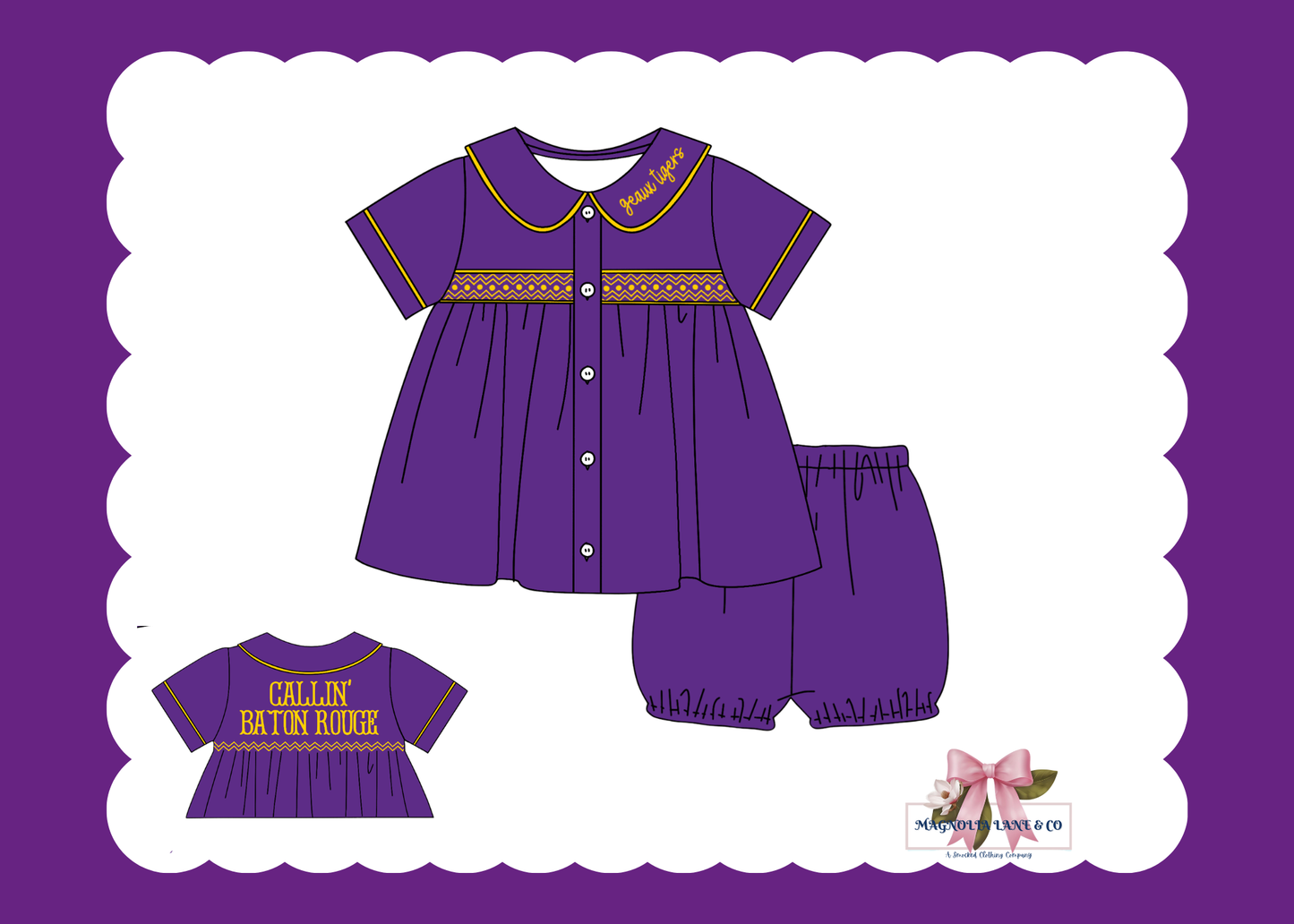 PO23: Boy’s Purple & Gold Tiny Tailgaters Bubble Shorts Set