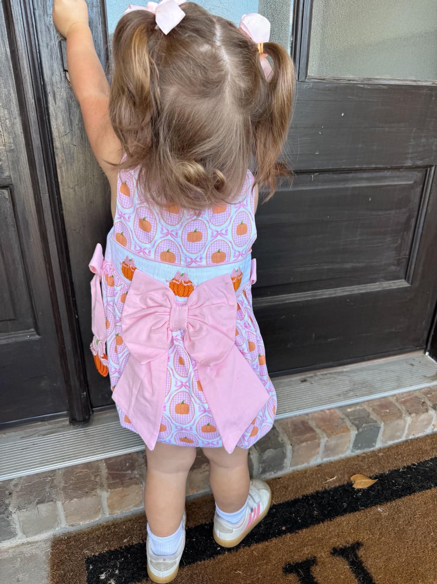 Girl's Pink Gingham Pumpkins Bubble - "LIL PUMPKIN"