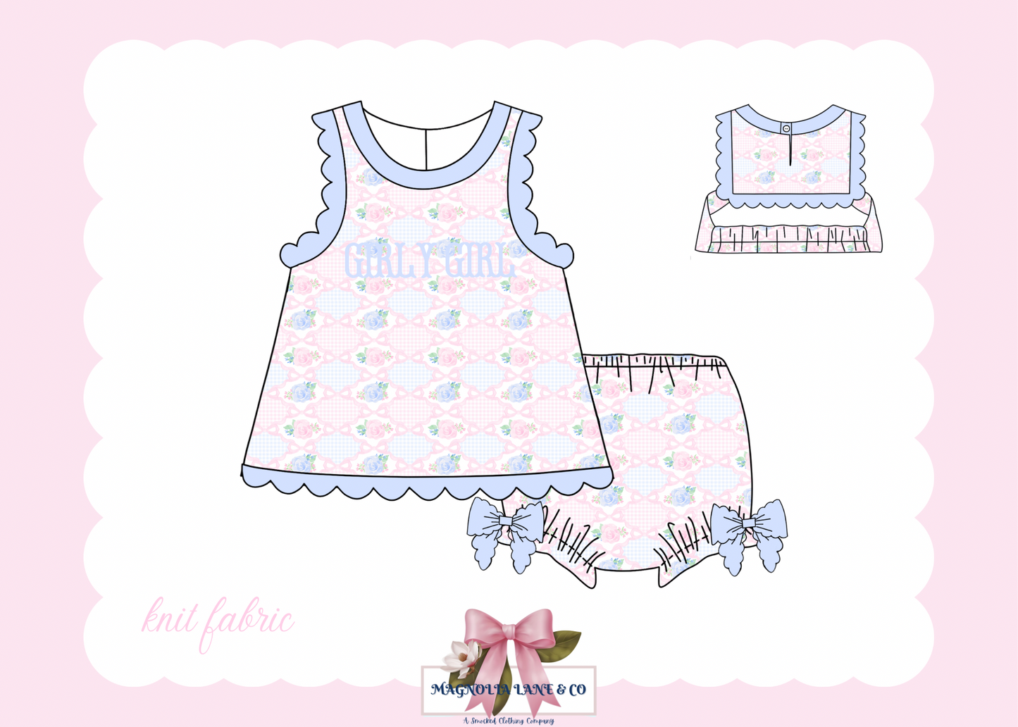 PO22: Girl’s Grandmillennial Trellis Bloomer Set