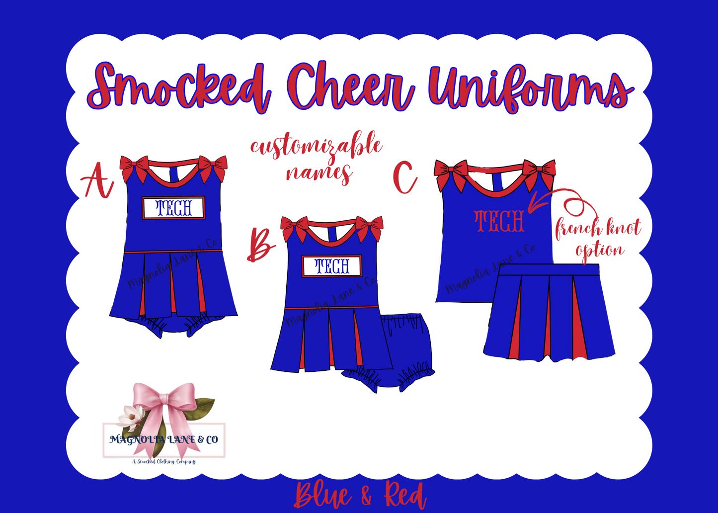 PO8: Blue/Red Cheer Uniforms