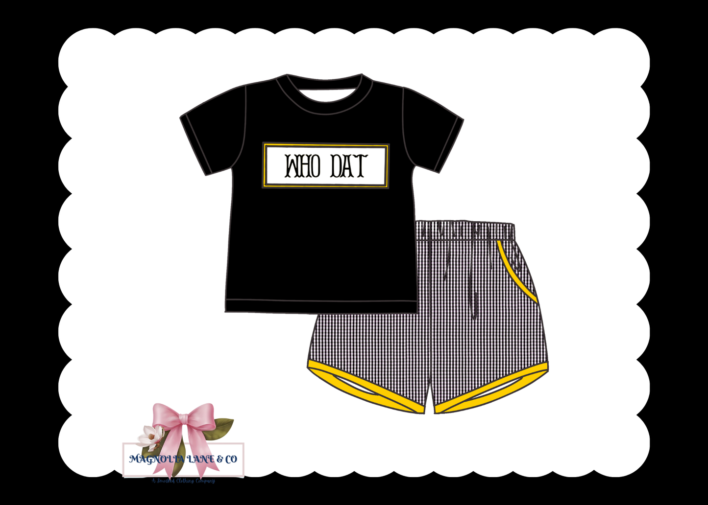 PO23: Boy’s Black & Gold Gingham Game Day Shorts Set