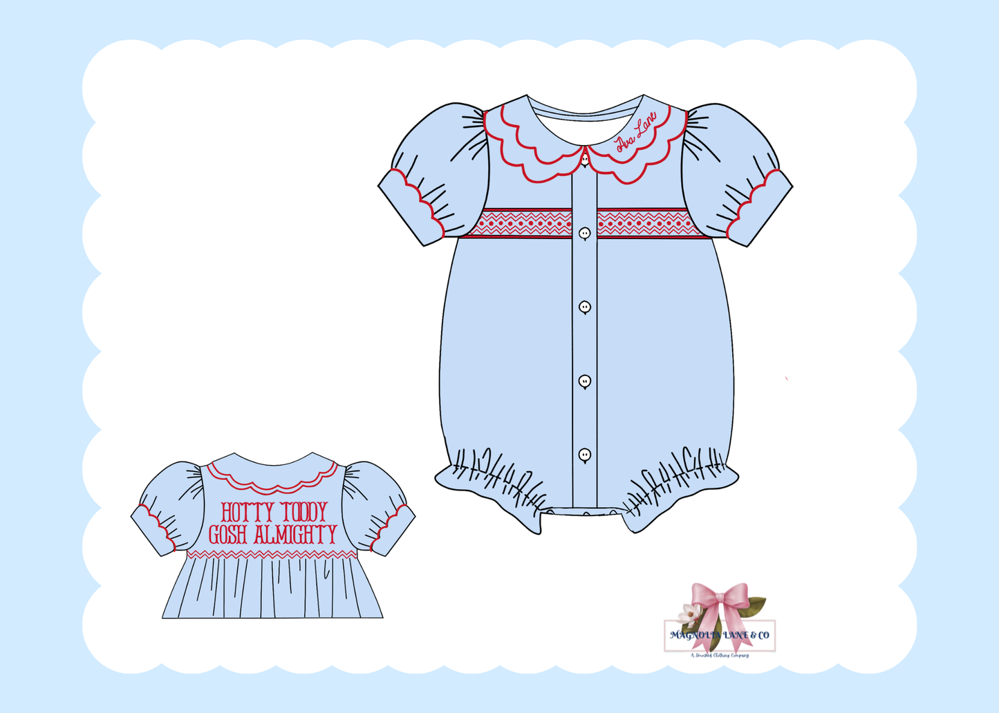 PO23: Girl’s Light Blue & Red Tiny Tailgators Bubble