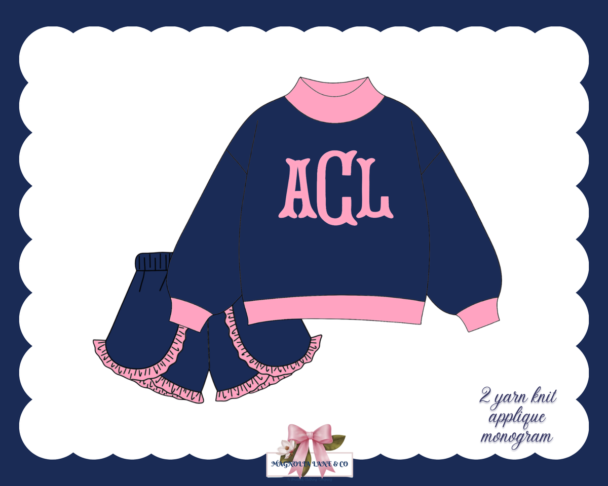 PO30: Girl's Navy & Hot Pink Applique Monogram Set (ETA: January)