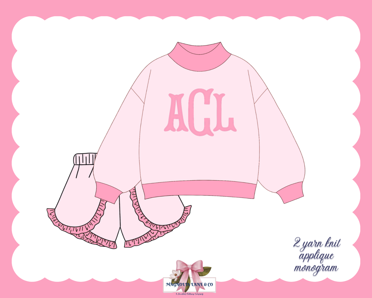 PO30: Girl's Pink & Hot Pink Applique Monogram Set (ETA: January)