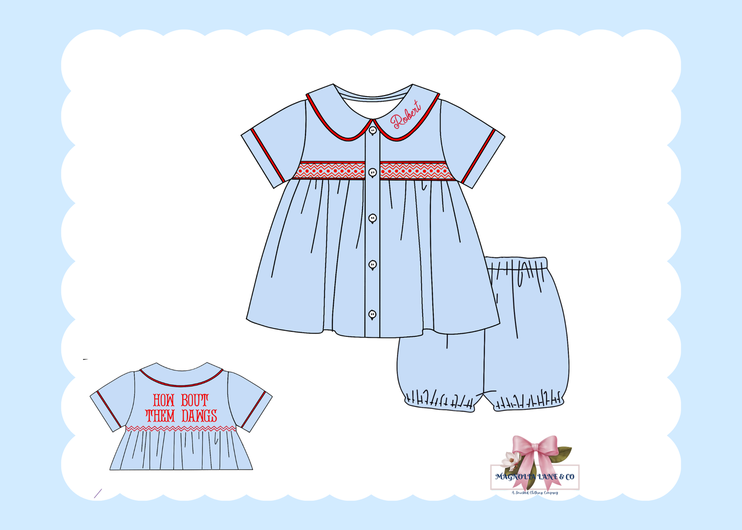 PO23: Boy’s Light Blue & Red Tiny Tailgaters Bubble Shorts Set