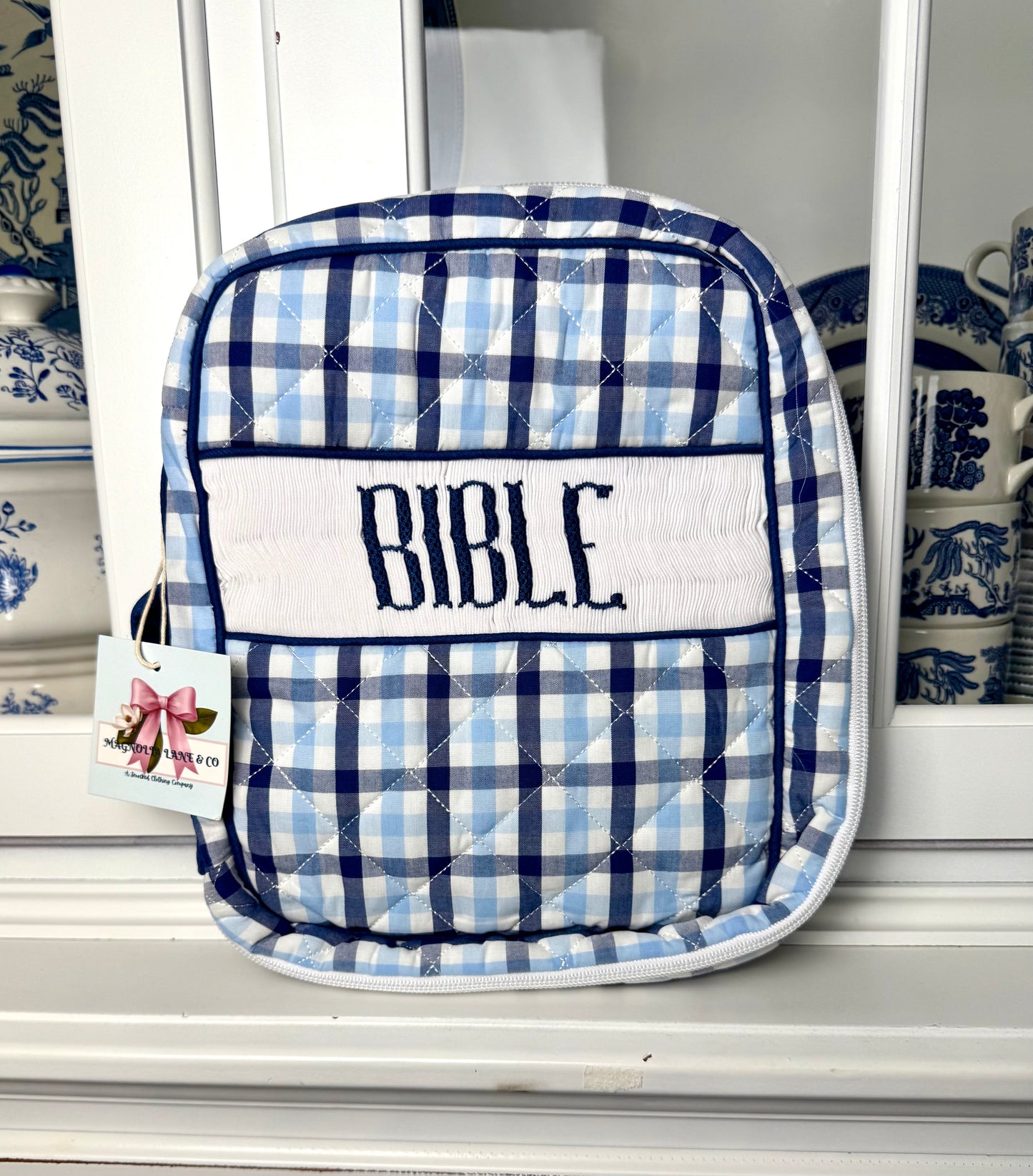 Navy & Blue Plaid Bible Cover - "BIBLE"