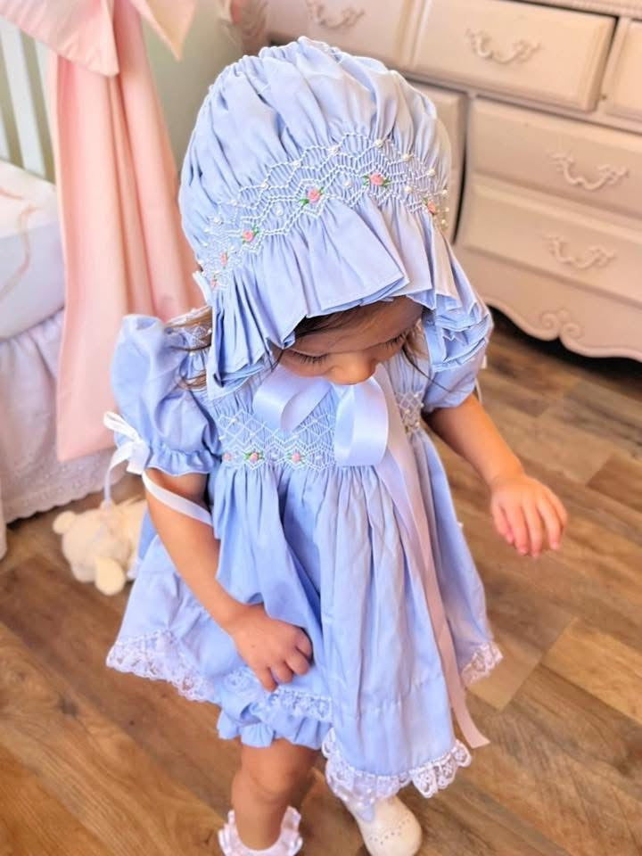 Blue Heirloom Smocked Bonnet