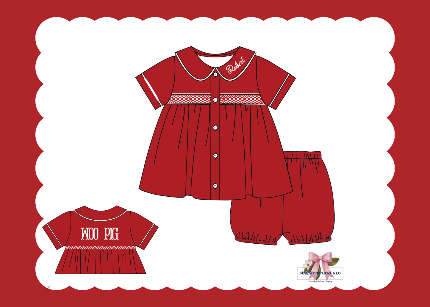 PO23: Boy’s Crimson/Cardinal Red & White Tiny Tailgaters Bubble Shorts Set