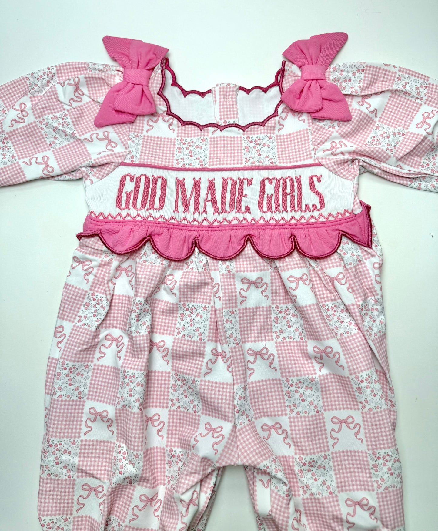 Girly Girl Patchwork Romper - "GOD MADE GIRLS"