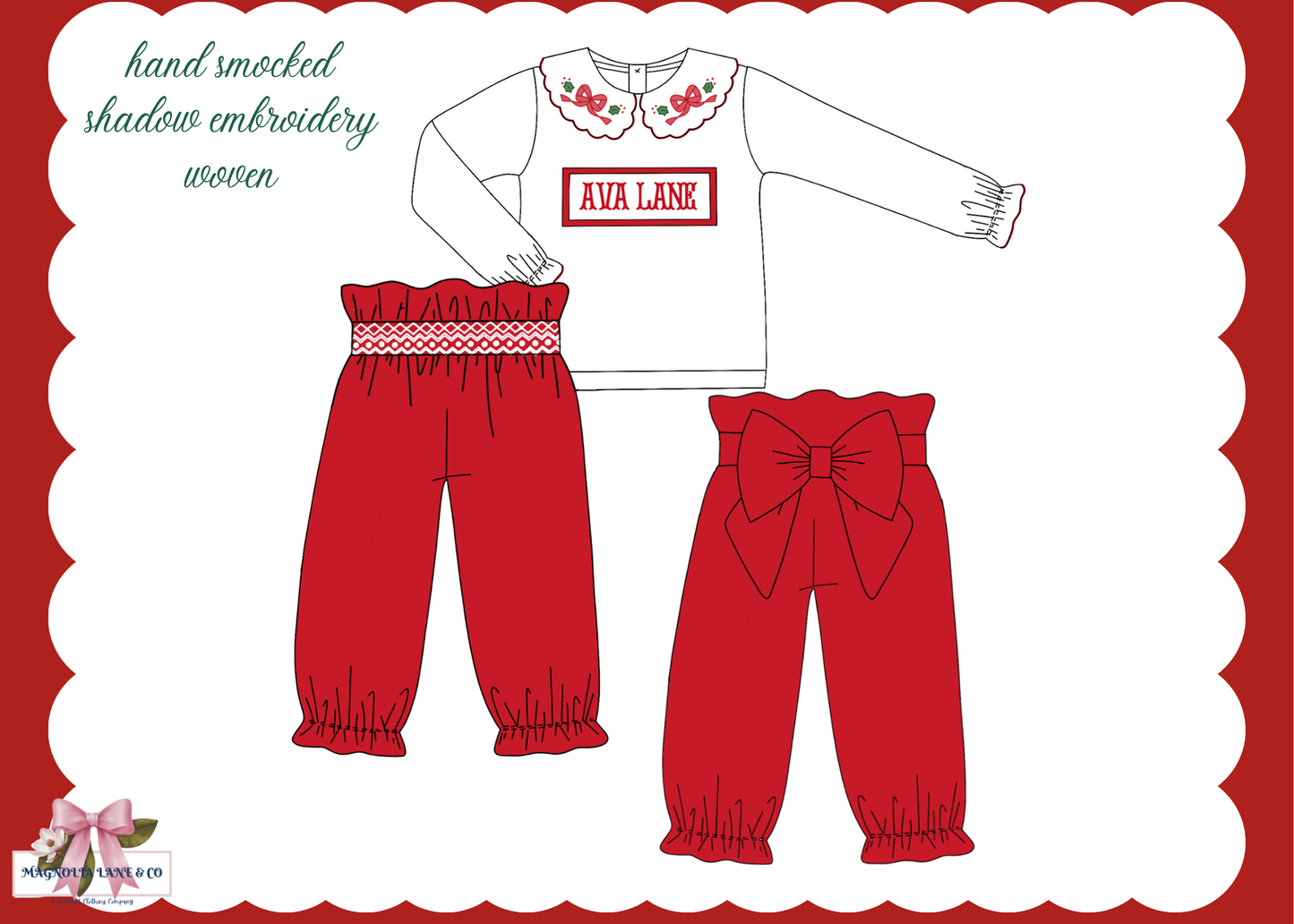 PO27: Girl's Holly & Bows Pants Set (ETA: November)