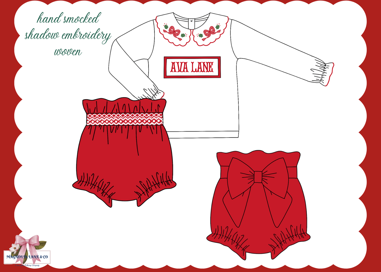 PO27: Girl's Holly & Bows Bloomer Set (ETA: November)