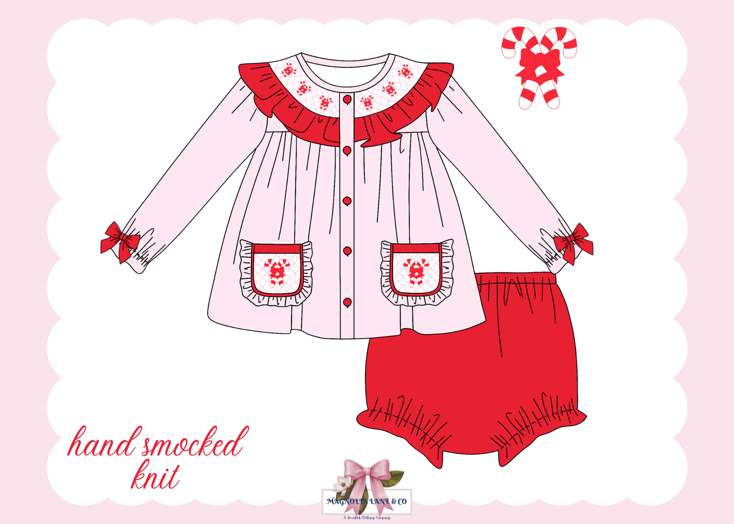 PO27: Girl's Candy Cane Christmas Bloomer Set/Dress (ETA: November)