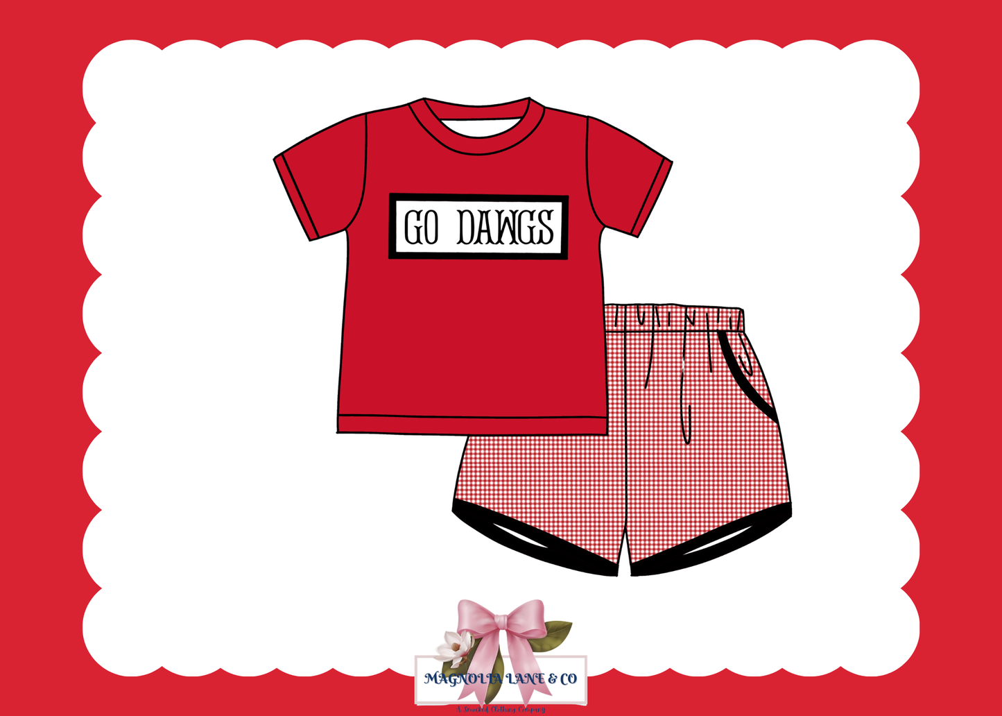 PO23: Boy’s Red & Black Gingham Game Day Shorts Set