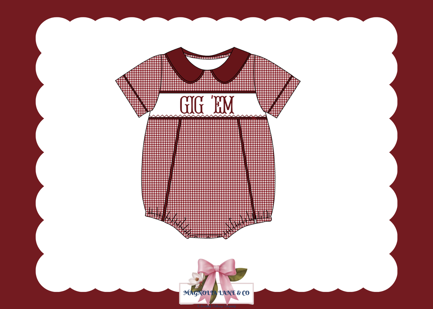 PO23: Boy’s Maroon & White Gingham Game Day Bubble