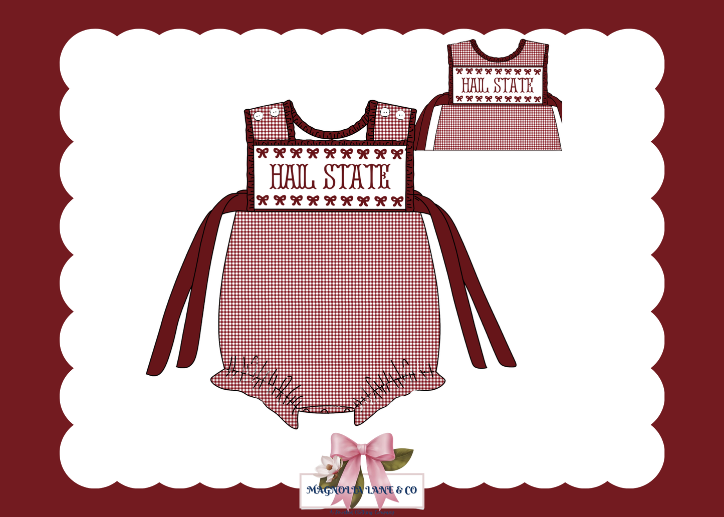 PO23: Girl’s Maroon & White Gingham Game Day Bubble