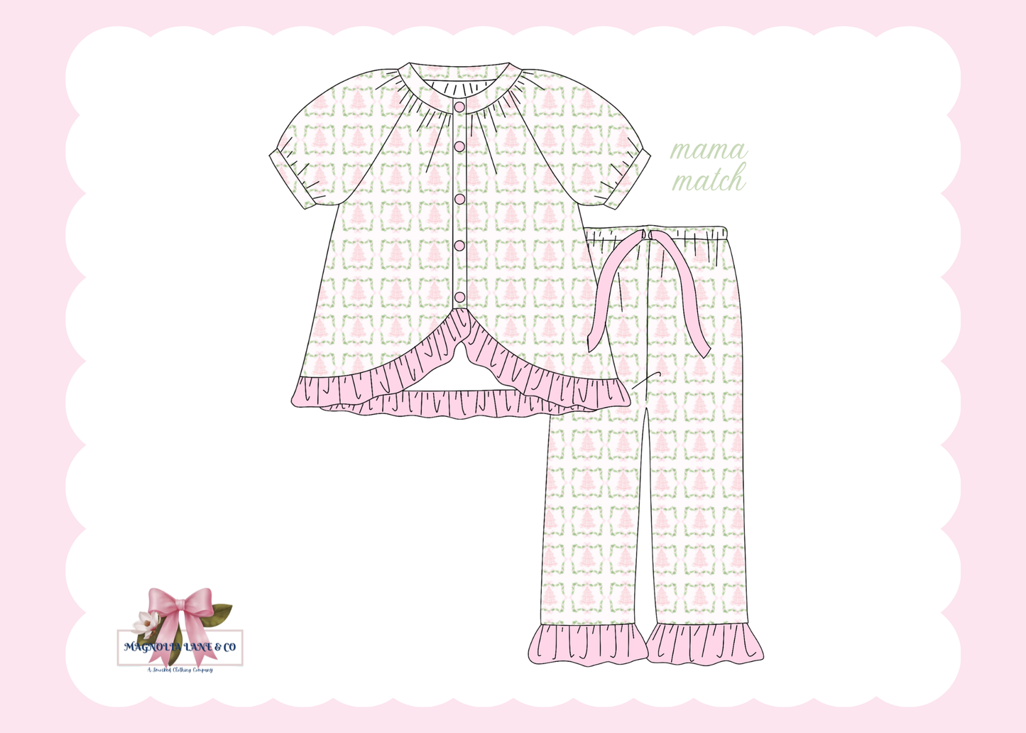 PO27: Women's Pink Gingham Trees Lounge Set (ETA: November)