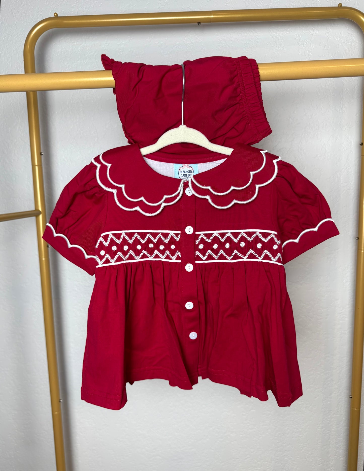 Girl's Crimson & White Tiny Tailgater Bloomer Set - "ROLL TIDE"
