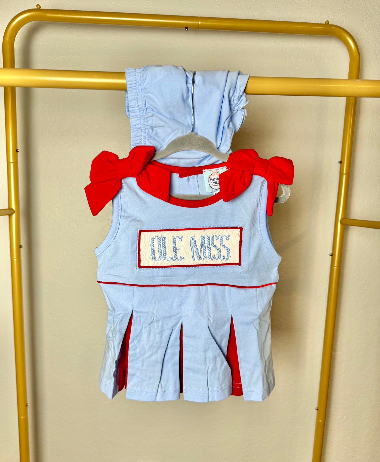 Powder Blue & Red Cheer Uniform - "OLE MISS"