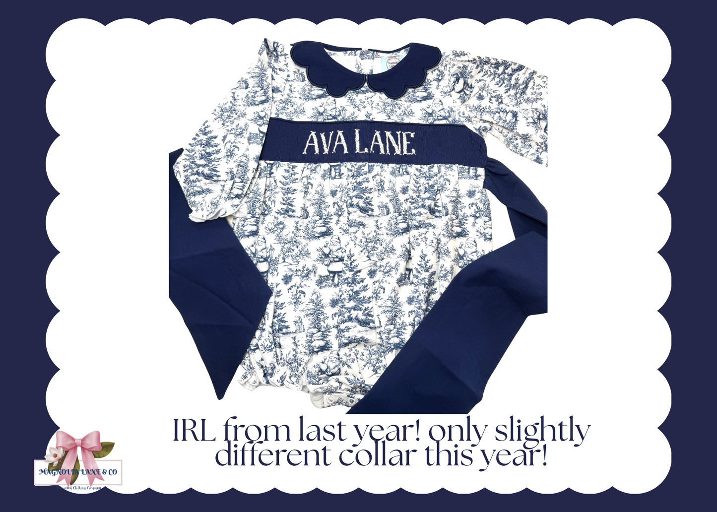 PO27: Girl's Navy Santa Toile Bubble (ETA: November)