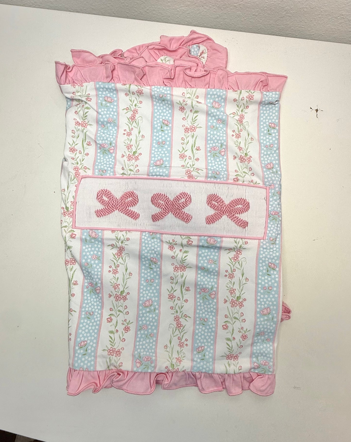 PO21: Striped Floral Large Lumbar Pillow w/ Bows