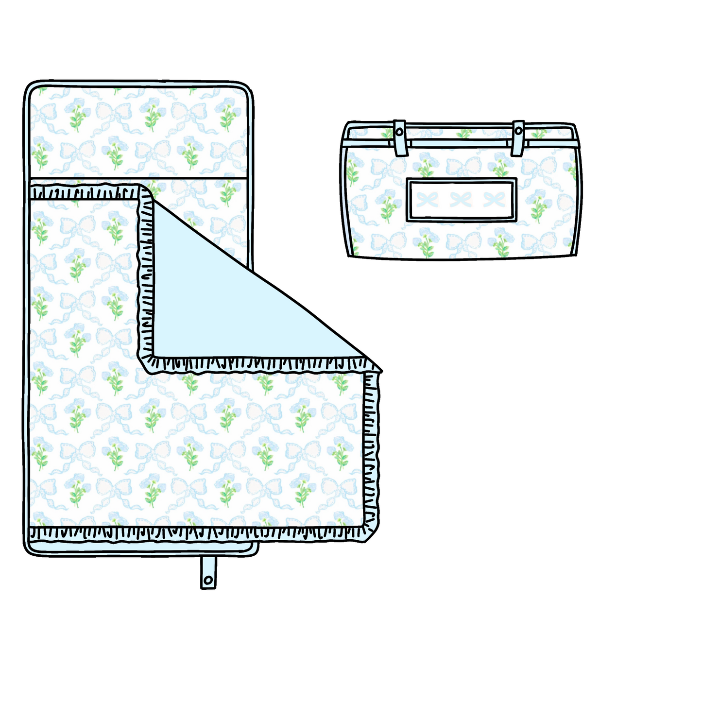 PO21: Blue Bow & Florals Nap Mat w/ Bows