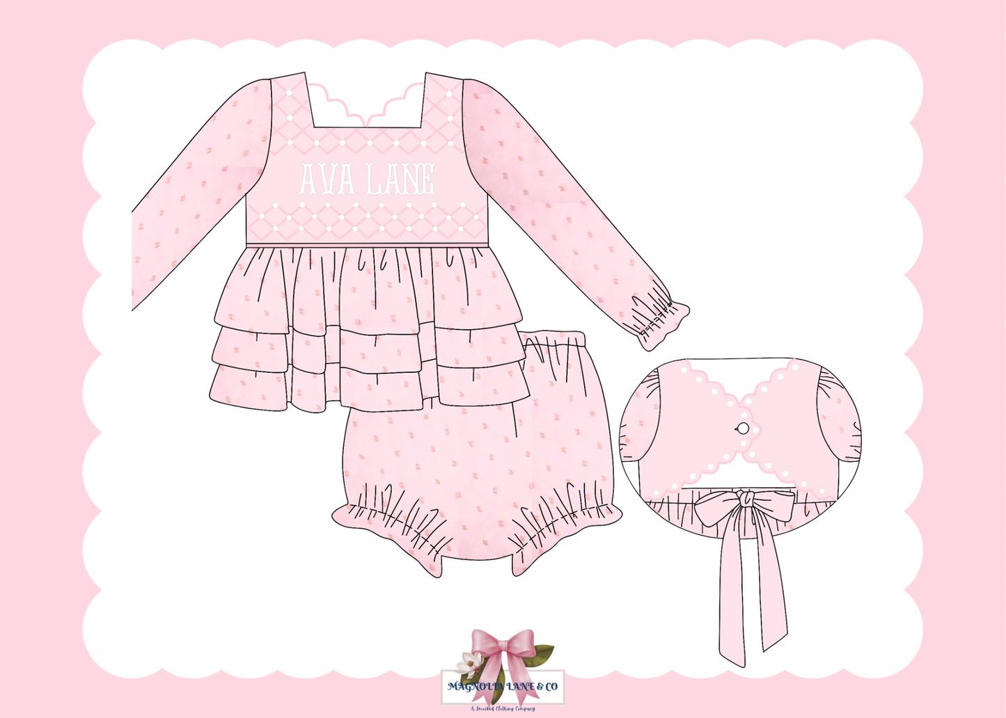 PO25: Girl’s Pink Chiffon Names Bloomer Set