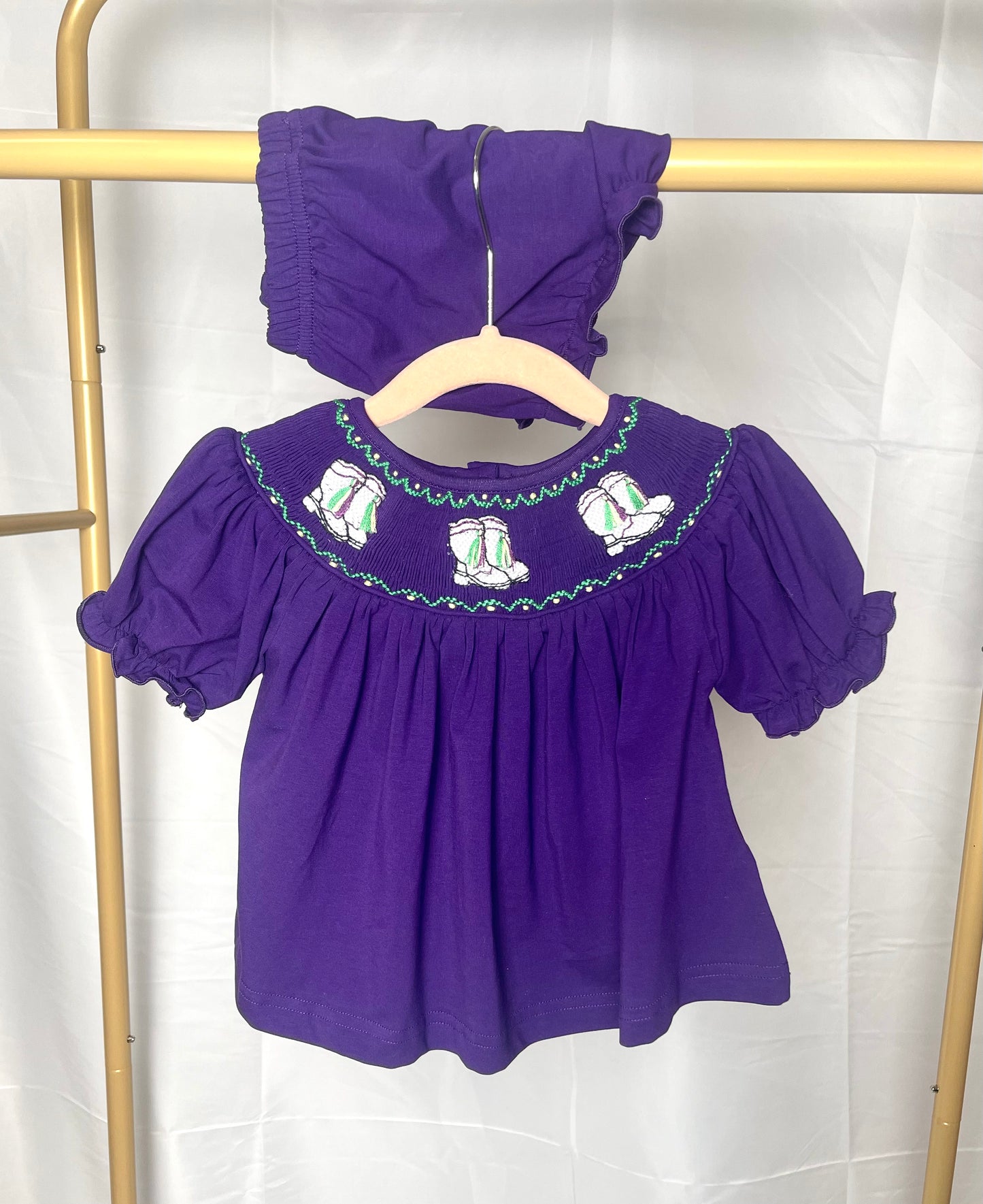 Hand Smocked Mardi Gras Boots - BLOOMER SET