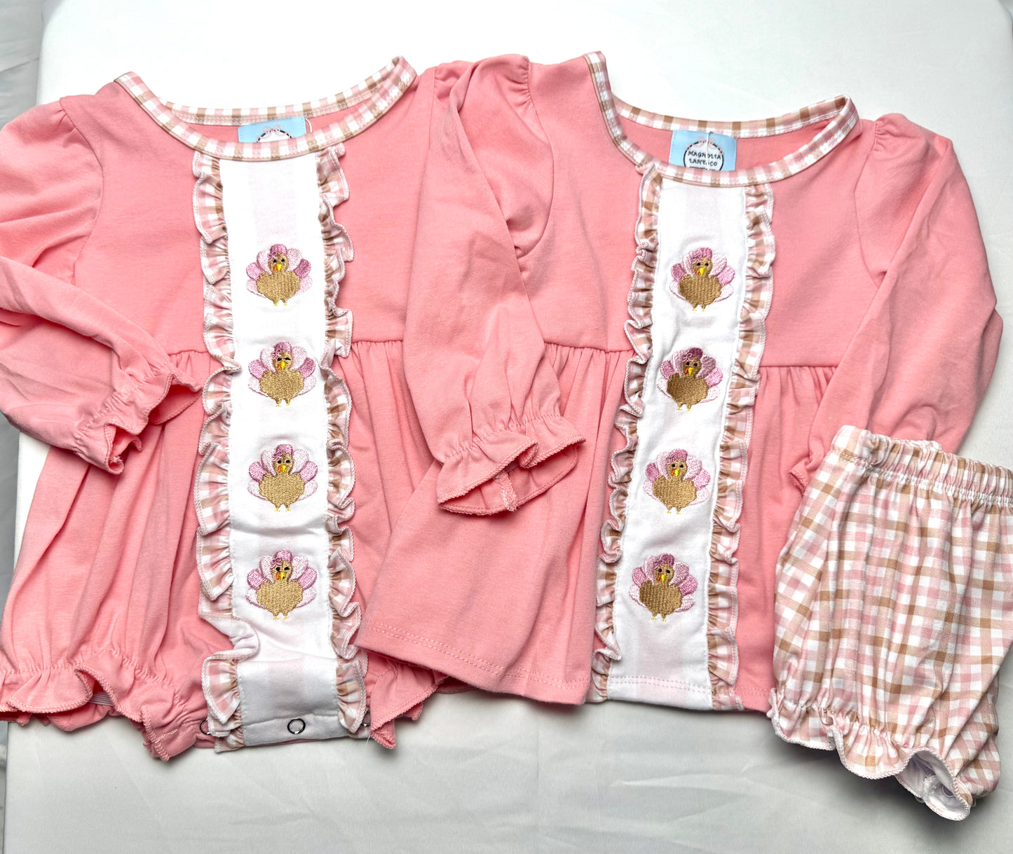 Girl's Embroidered Turkeys Bloomer Set