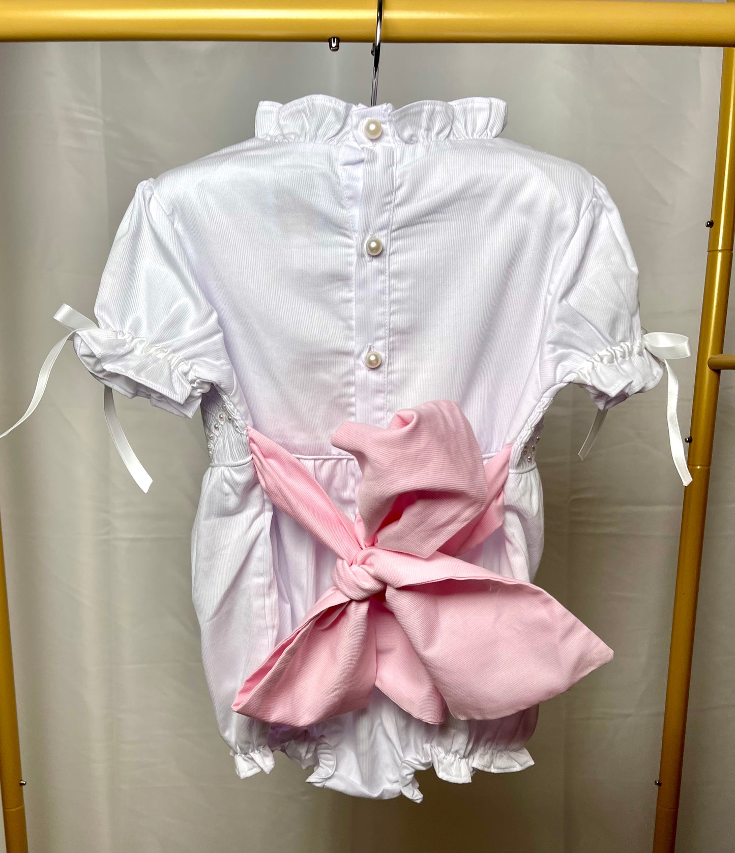 Heirloom Birthday Pearls LONG SLEEVE White Bubble - ONLY 12M SAYS MY 1ST BIRTHDAY ON BOW