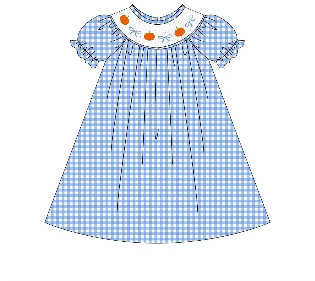 Light Blue Gingham Pumpkins - GIRL'S DRESS