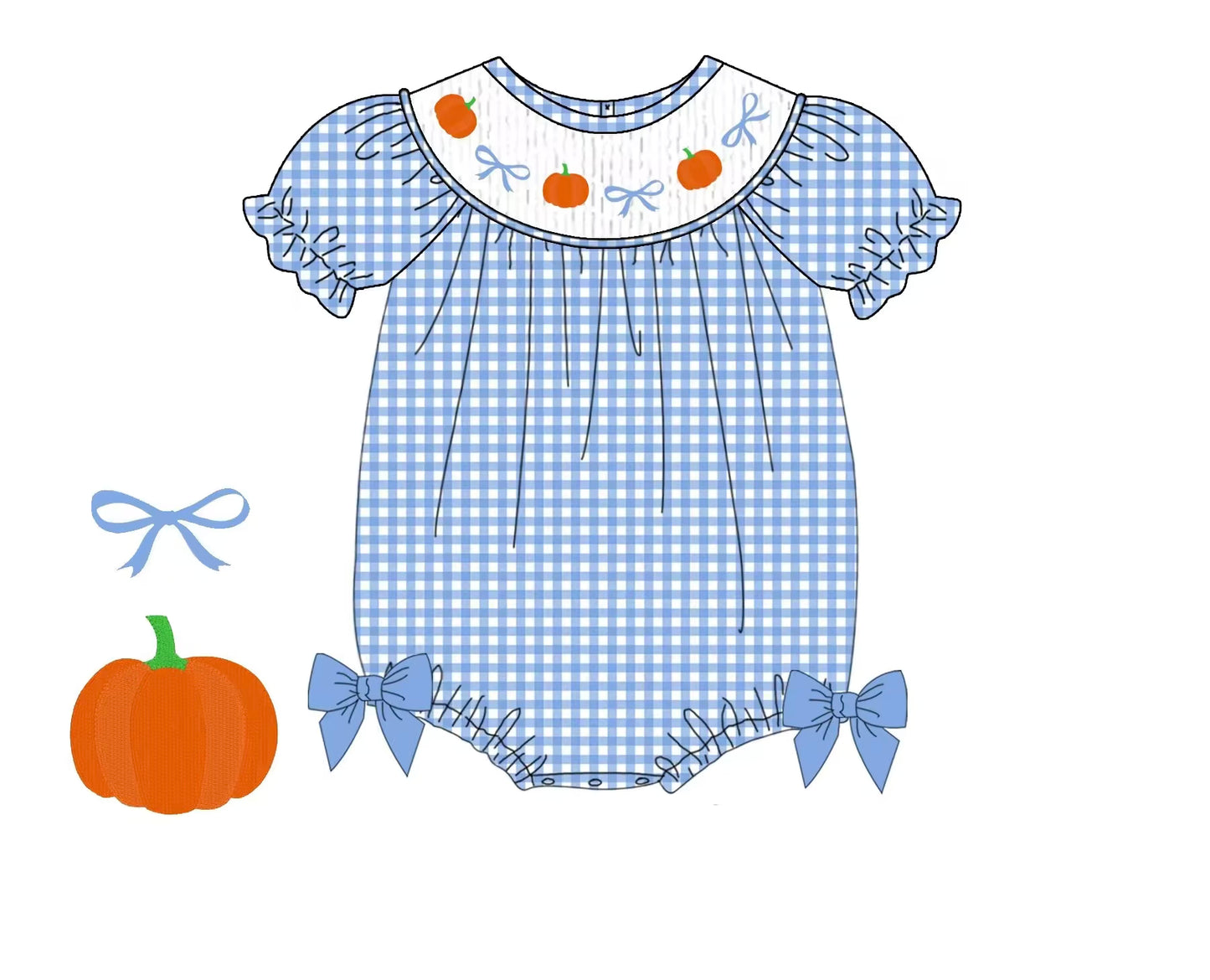 Light Blue Gingham Smocked Pumpkins -- GIRL'S BUBBLE