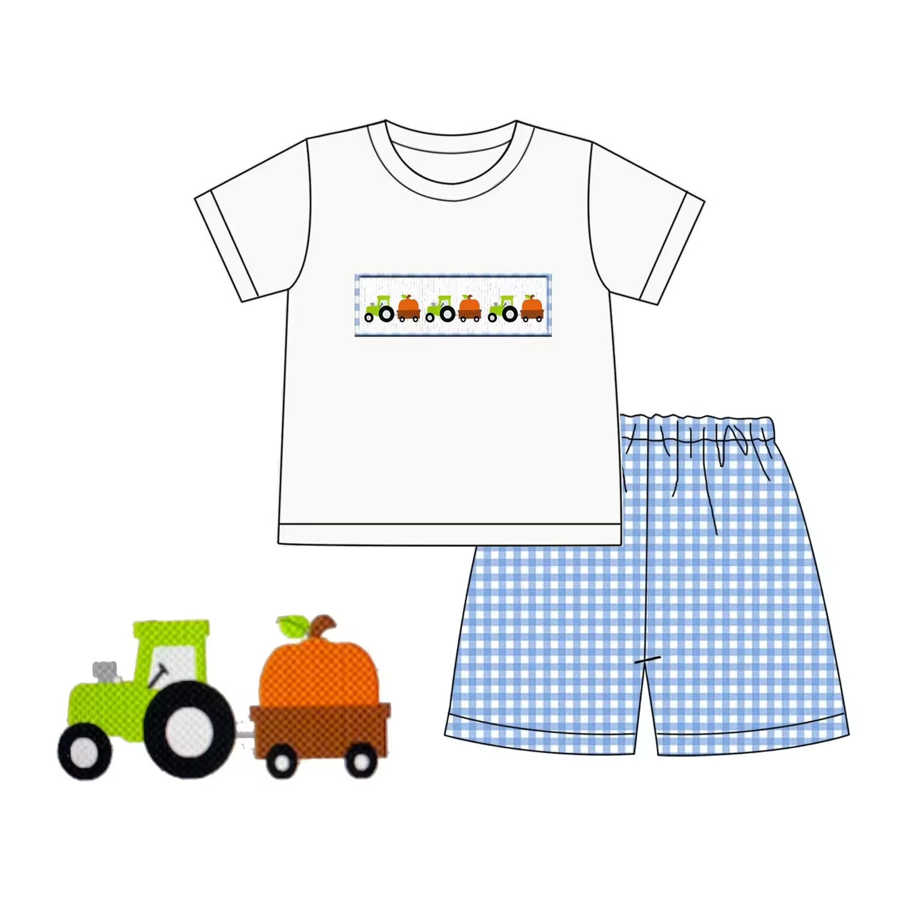 Light Blue Gingham Pumpkins - BOY'S SHORTS SET