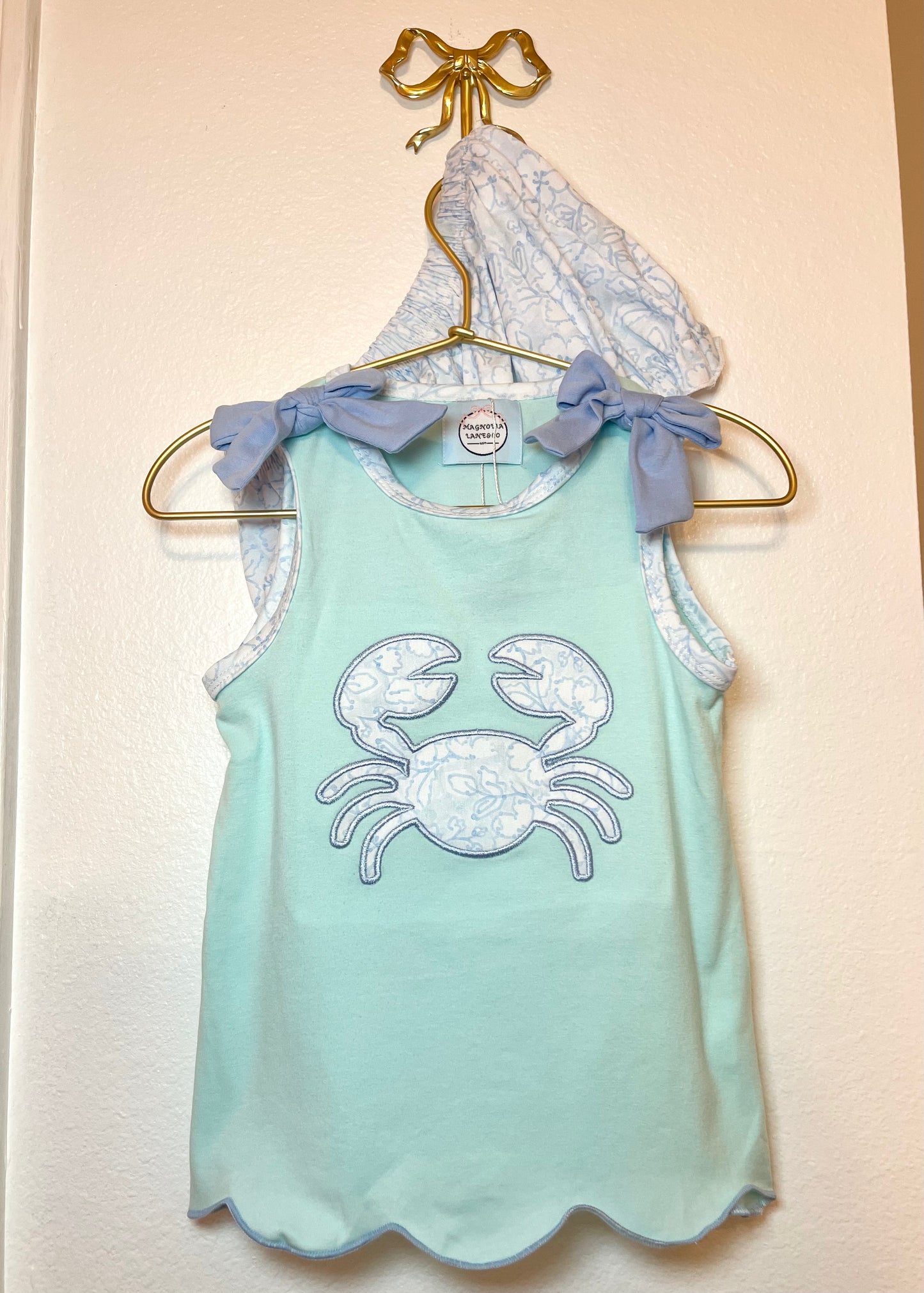 Girl's Blue & Green Applique Crabs: BUBBLE