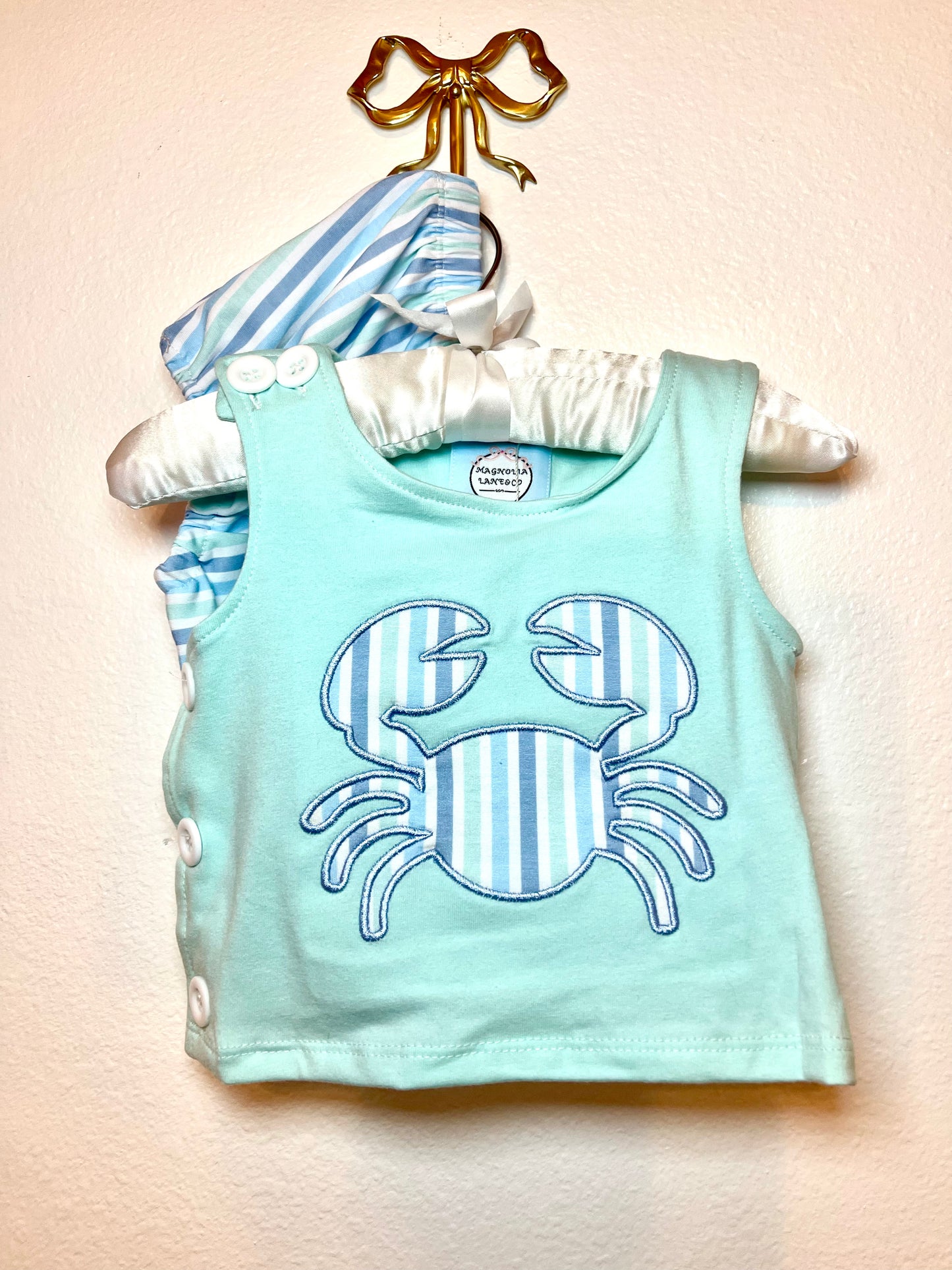 Boy's Blue & Green Applique Crabs