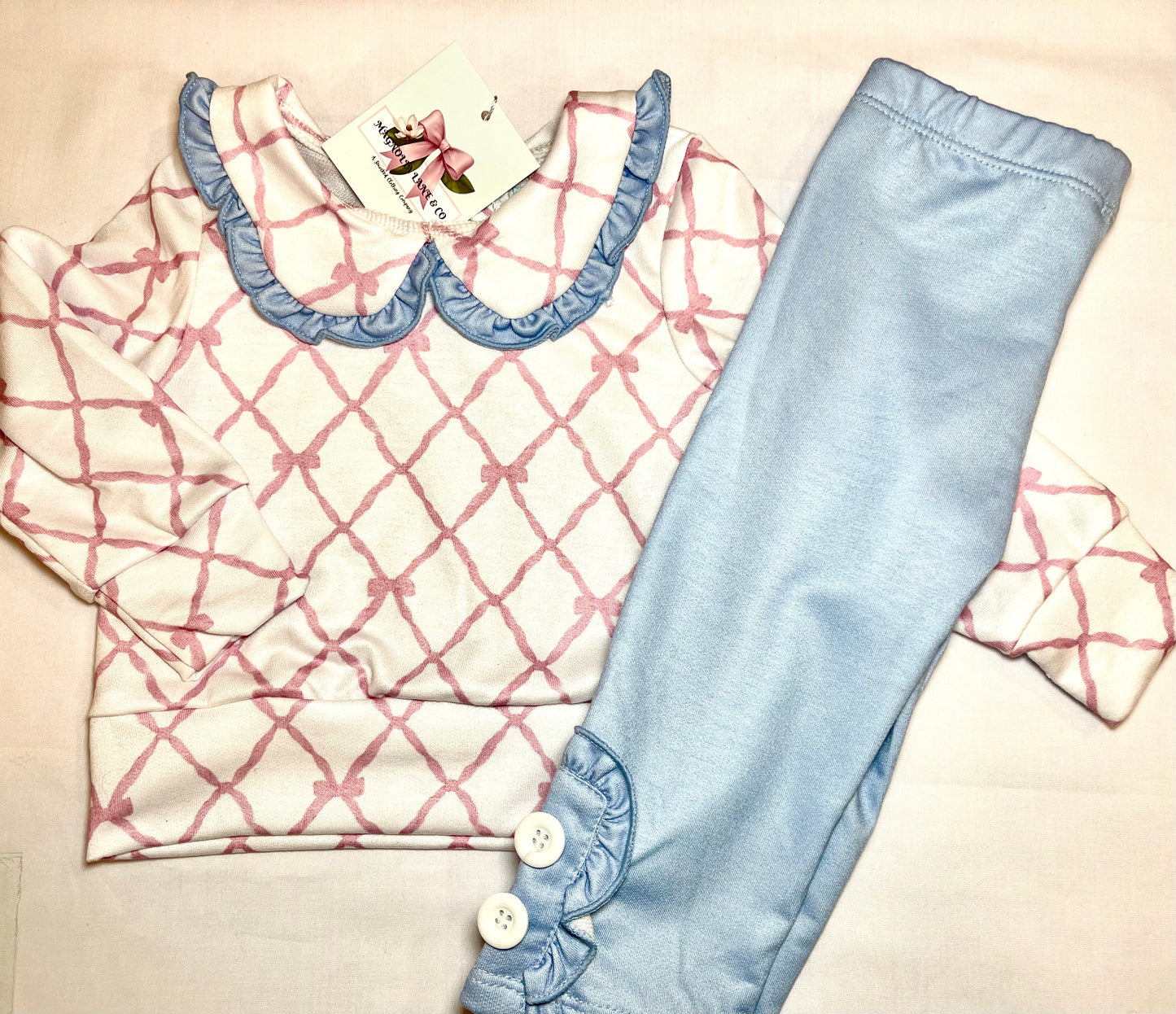 Pink Bow Sweatshirt and Leggings Set