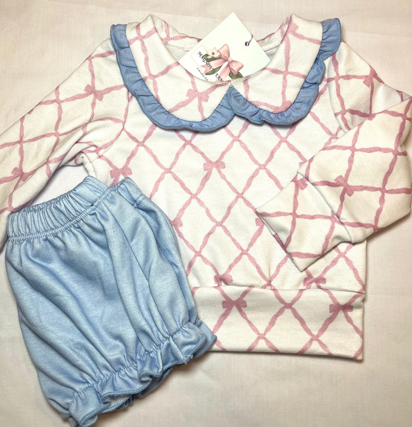 Pink Bow Sweatshirt & Bloomer Set