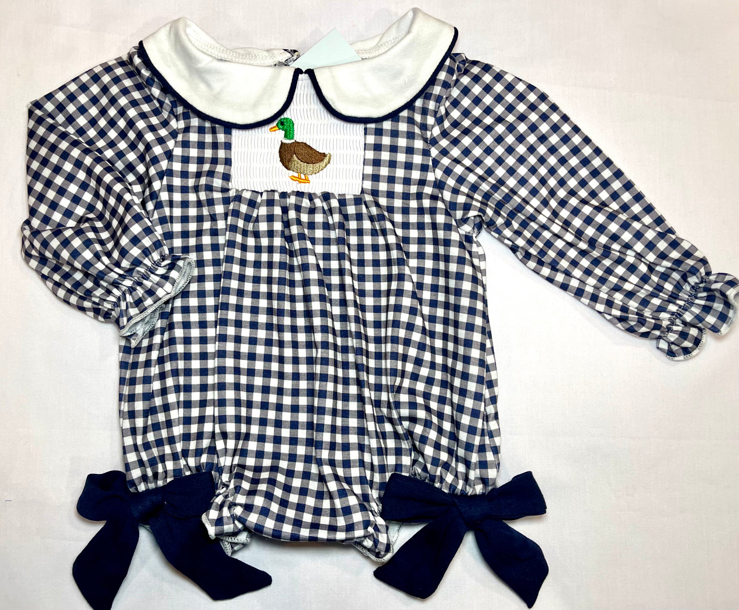 Navy Gingham Smocked Duck - Girl's Bubble