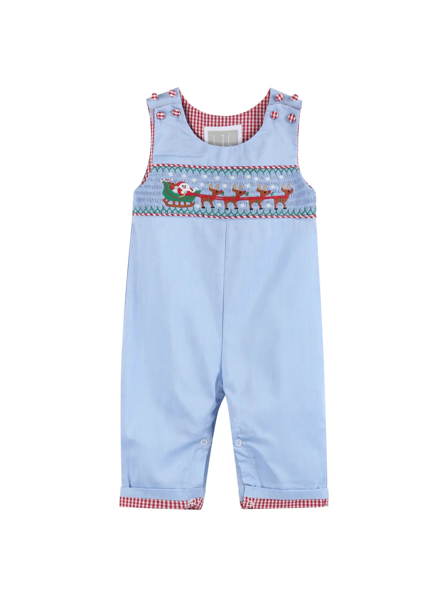 Boys Blue Santa & Sleigh Smocked Overalls